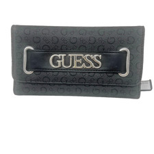 GUESS Creswell Logo Slim Clutch Wallet Black Coal Zip Closure New