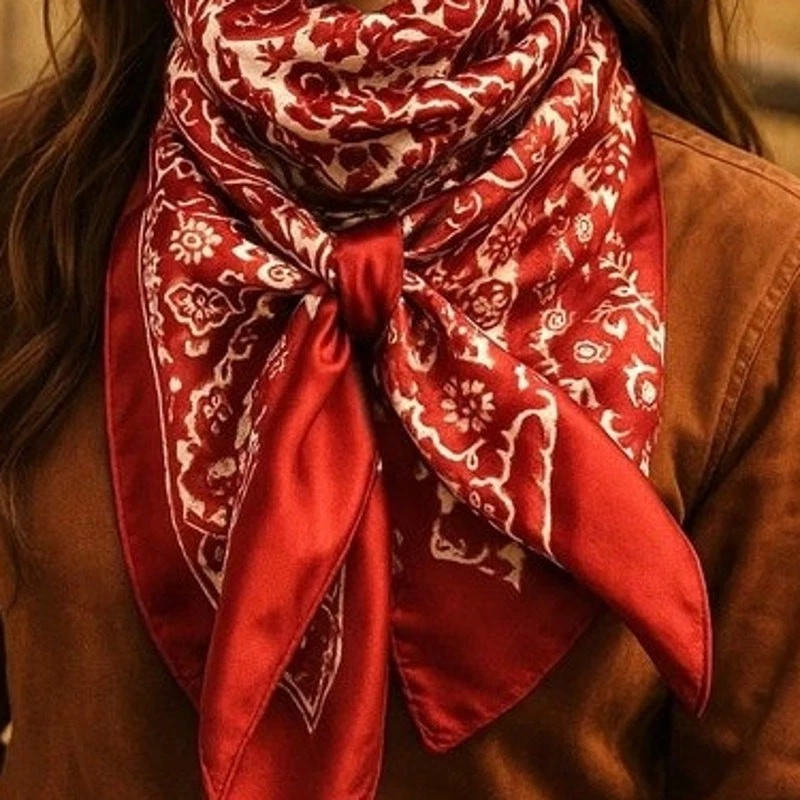 Bufanda de trapo salvaje suroeste occidental estampado cachemira crema roja acento Foto 3 de 3