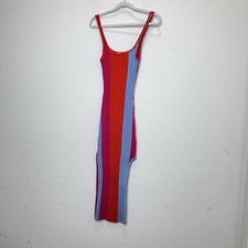 FATE Women's Maxi Dress Small Knit Sweater Ribbed Blue Pink Red Slit Stretch