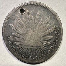 1824 Mo JM Mexico Hookneck 8 Reales Silver Rare Type Coin Holed Affordable