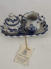 Delft Blue 3 Piece Set Miniature Ceramic Creamer Sugar Tray Hand Painted