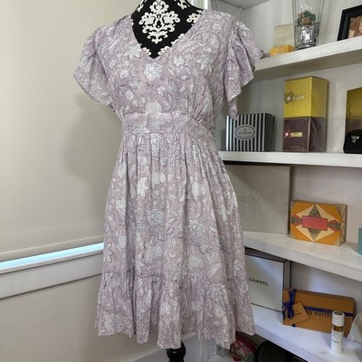 Clara The Label lavender and white lined side zip Boho Dress sz Small