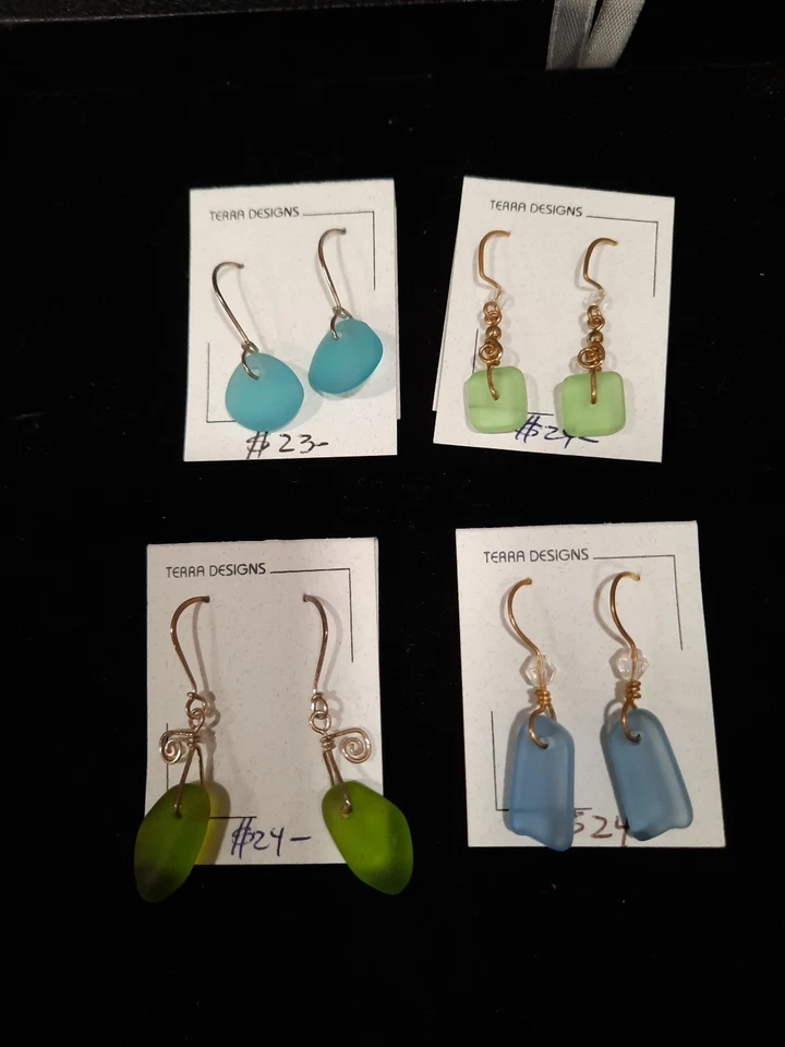 LOT 4 Handmade Artisan Earrings ART Glass 3 Sterling Silver 1 Bronze Wires - Image 3 of 4