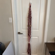 HUGE Vintage Burgandy/Pink Macrame Plant Hanger w/Wood Beads 1970 s Retro