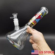 10" Glass Bong Smoking Hookah Artistic Print  Water Pipe Bubbler w/14MM Bowl Hot