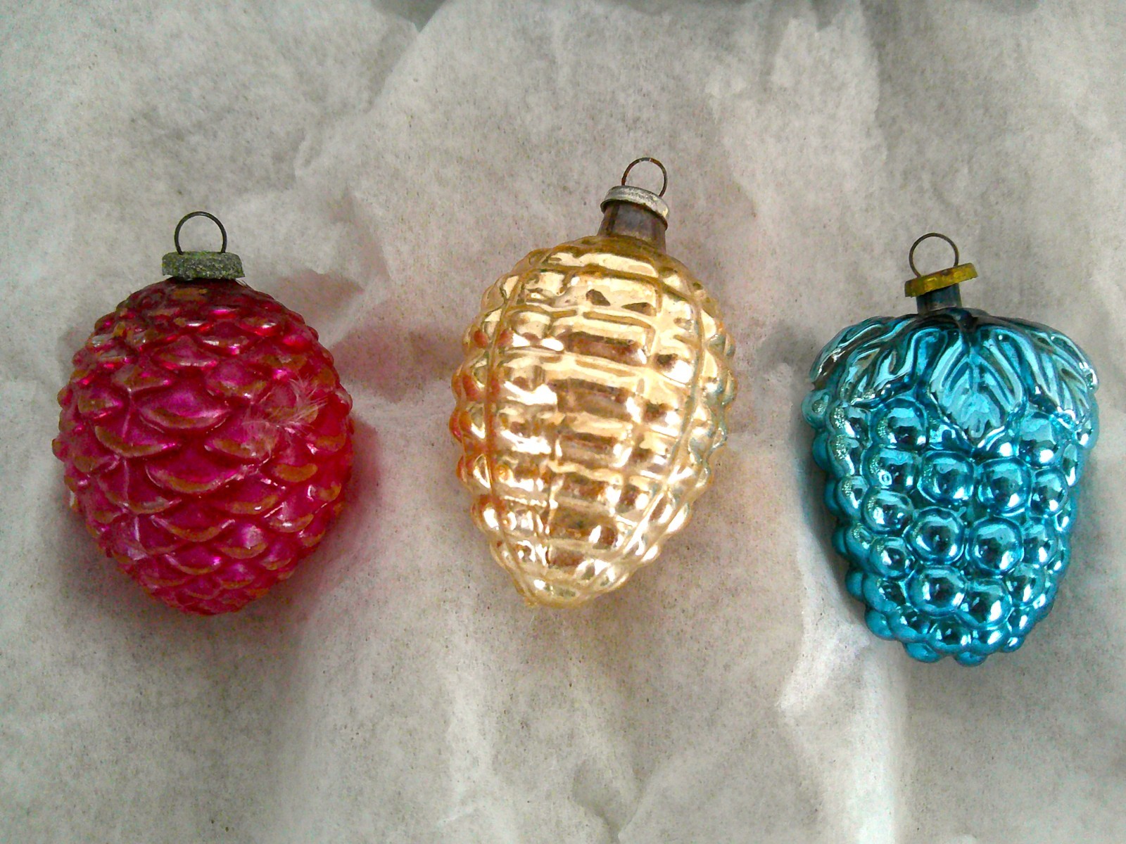 12 Small Colorful Vintage Bumpy Glass Ornaments ~ Pinecones & Grapes ...