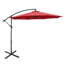 Costway 10 FT Patio Offset Umbrella w/8 Ribs Cross Base Tilt Claret