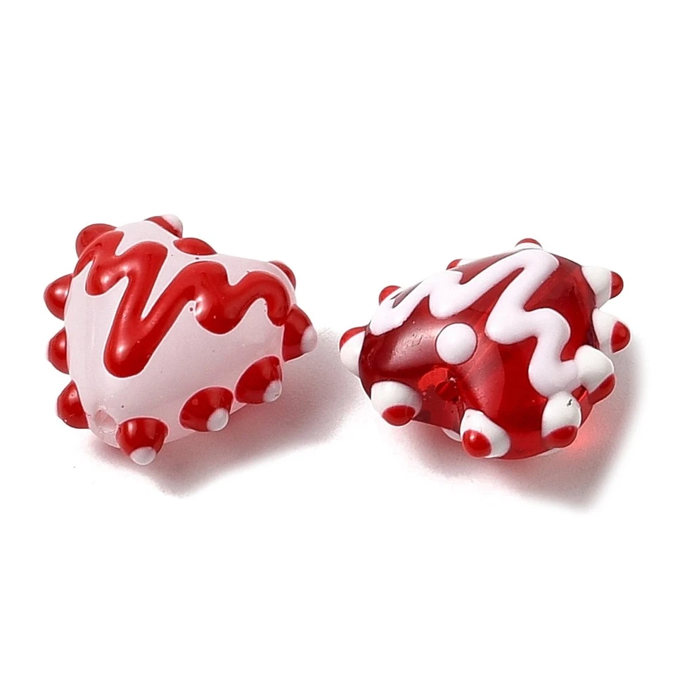 Cuentas llenas de baches de vidrio de murano hechas a mano esmalte corazón amor tema rojo 20 un. para hágalo usted mismo Foto 2 de 4