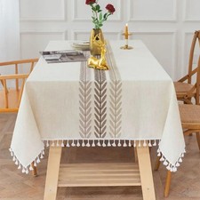 Rustic Embroidery Tablecloths Cotton Linen Coffee Leaves Pattern Rectangle Water