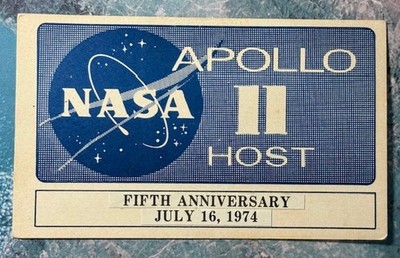 APOLLO 11 1974 NASA ISSUED UNMARKED UNUSED 5TH ANNIVERSARY 3 X 5 BADGE