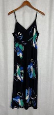 Gap Midi Slip Cami Dress XL Black Floral Split Hem Tropical Casual Elegance Slim