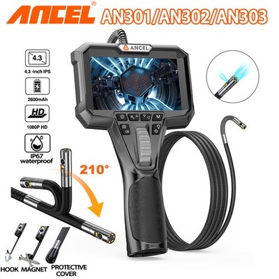 ANCEL 1080P Industrial Endoscope Camera 4.3'' 2-Way 220° Articulating Borescope