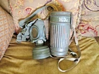ORIGINAL DATED WW2 WWII GERMAN ARMY MILITARY COMPLETE GAS MASK & METAL CANISTER