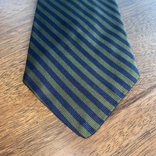 Vintage Brooks Brothers All Silk Tie Navy Blue Army Green Stripes 53x3.8 England