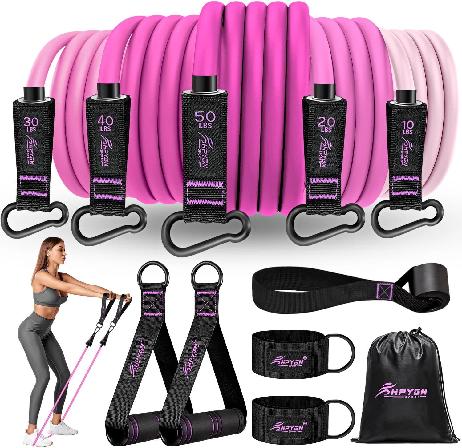 Resistance Bands,Exercise Bands w/ Handles,Fitness Bands, Workout Bands - 150Lbs