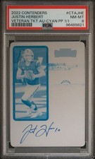 2022 Contenders Veteran Ticket Justin Herbert 1/1 Cyan Printing Plate Auto PSA 8