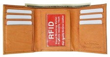 Mens Trifold Leather Wallet RFID Blocking Tan New Marshal
