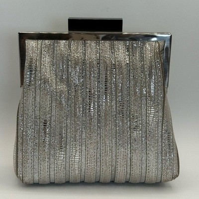 Annabel Ingall Platinum Lame' Leather Convertible Clutch Bag