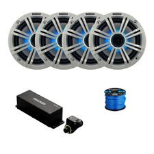 4x Kicker 6.5" 195W Marine LED Speakers, White Grille, Controller w/Wire