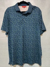 Redvanly Polo Shirt Mens Large Blue Floral Malibu  Performance Golf Stretch