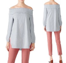 Tibi Samuel Striped Smocked Off The Shoulder Top SZ 0 NWT