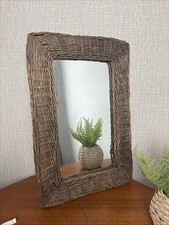 Vintage Retro Boho Brown Wicker Edged Wall Mirror 61 X 41cm