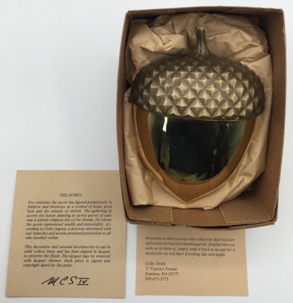 NOS VHTF 1981 Colby Smith MCS IV Acorn Brass Door Knocker Swansea Massachusetts