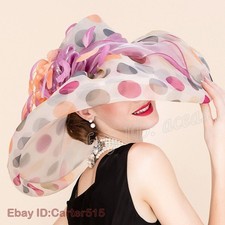 Women Kentucky Derby Church Wedding Noble Dress Hat Polka Dot Organza Hat Formal