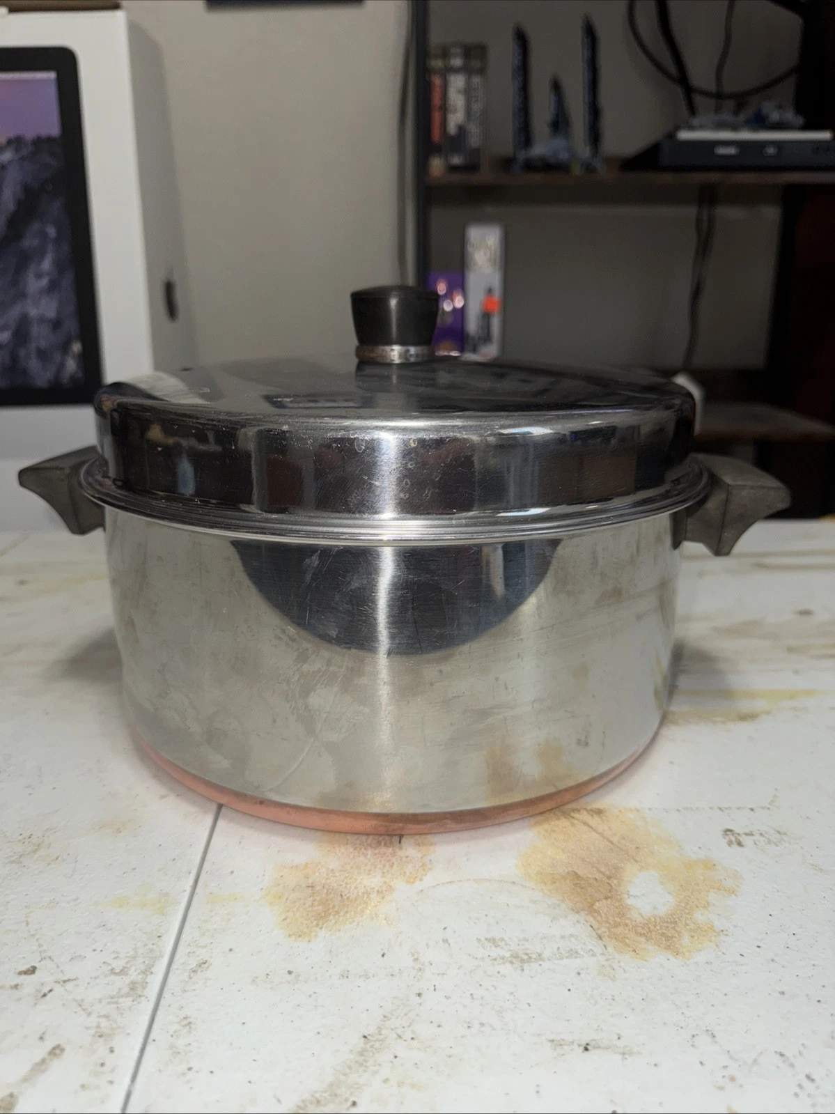 Vtg. Revere Ware 1801 Copper Bottom 6 Quart Stock Pot w/Lid Clinton, ILL USA