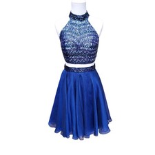 Sherri Hill Blue Two Piece Cocktail Homecoming Dress Embellished Short Skirt 0