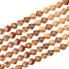 Faceted Polygon Stone, 10 10 mm Natural Faceted Diamond Round Stone, Wood Yellow