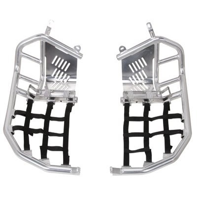 Tusk Foot Peg Nerf Bars Heel Guards Silver With Black Webbing fits Raptor 700