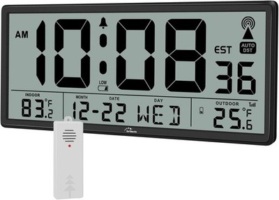 Large Atomic Clock Indoor Outdoor Temperature Digital Display Battery Powered