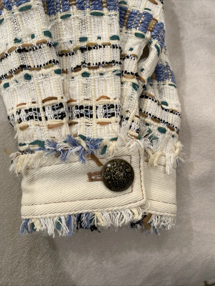 Veronica Beard Darren Cream Tweed Denim Button Down Preppy Crop size 8  - Image 4 of 4