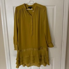 NWT BANANA REPUBLIC Chartreuse Silky Tiered Ruffle Drop Waist Mini Dress Sz 2