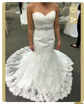 NWT David's Bridal Soft White Trumpet Wedding Dress Rhinestones