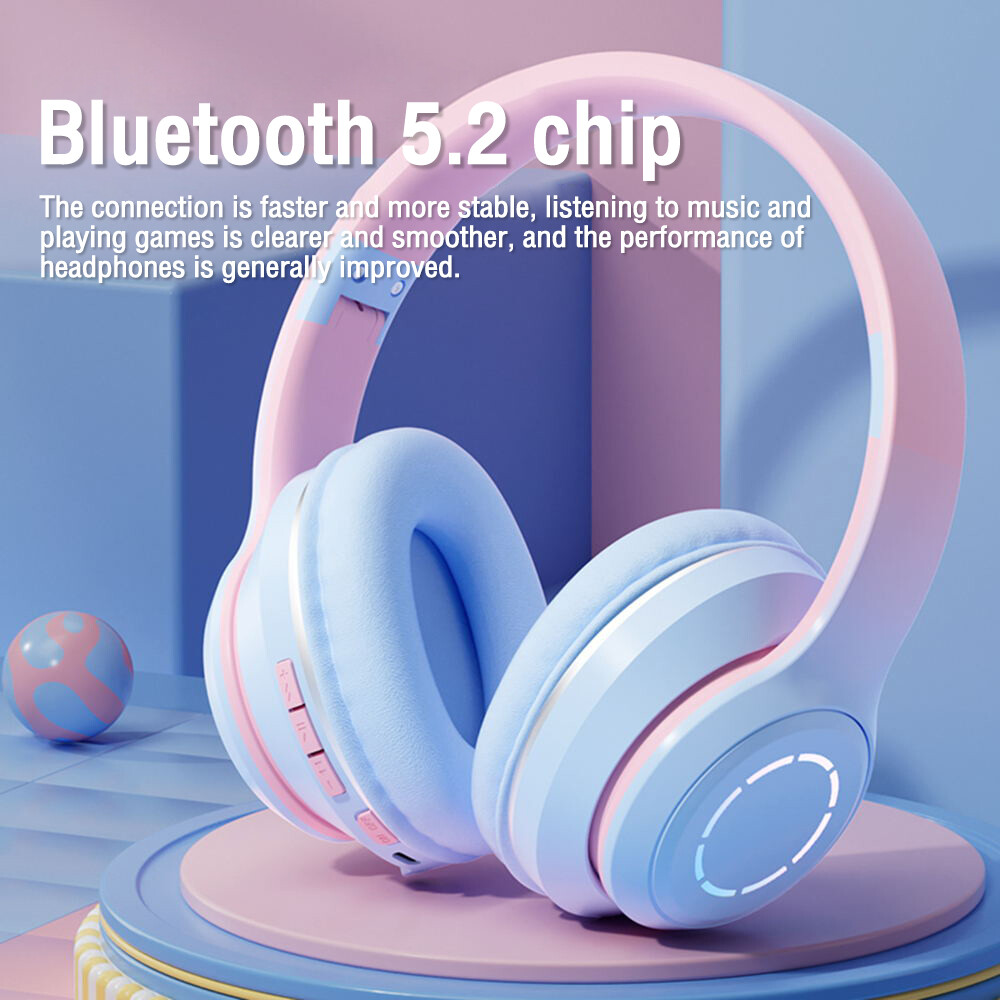 Kids Girls Headphones Wireless Bluetooth 5.2 Headset LED Lights Earphones Gift