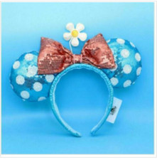 New Disney Parks Minnie Mouse Sunflower Flower Polka-dot Blue Red Ears Headband