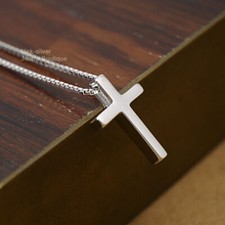 Sterling Silver 925 Small Plain Cross Pendant Necklace Box Chain A2244-S