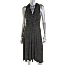 EVAN PICONE ~ Black Gold Studded Jersey Ruched V-Neck Career Dress 4 NEW 