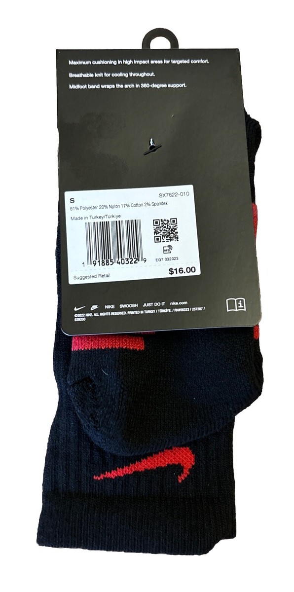 ③ Nike Elite Basketball Crew Socks Black Red S Youth 3Y-5Y Women 4-6