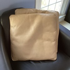2 Real Italia 100% Leather Square Zip Pillows With Insert 19 X 19” Light Brown