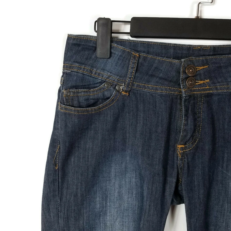 Pantalones de mezclilla Urban Behavior pierna recta juniors 5/28 azul lavado oscuro elástico bajo 31x31 Foto 3 de 4