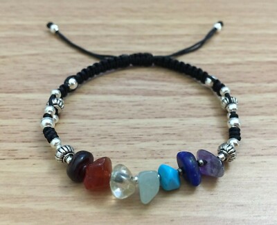 Unisex Fashion 7 Chakra Gemstone Chips Braided Adjustable Shamballa Bracelet 
