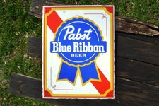 Pabst Blue Ribbon Beer Tin Metal Sign - Pabst Brewing Company - PBR - Retro