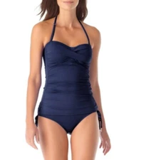 Anne Cole Twist-Front Ruched Tankini Top Defect (No straps) Navy Size L