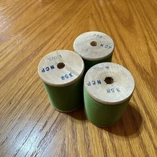 3 Wooden Spools Gudebrod Rod Building Thread 1oz Spool 358 Green NCP Size A