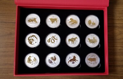 オーストラリア干支シリーズ２ 2008-2019年銀貨1オンス x 12枚セット 2008 - 2019 1 oz Australian Lunar Series II Gilded Set, 12 coins