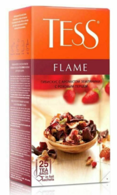TESS Tea - FLAME - STRAWBERRY Black Tea 25 Tea Bags in Foil Sachets - Russian