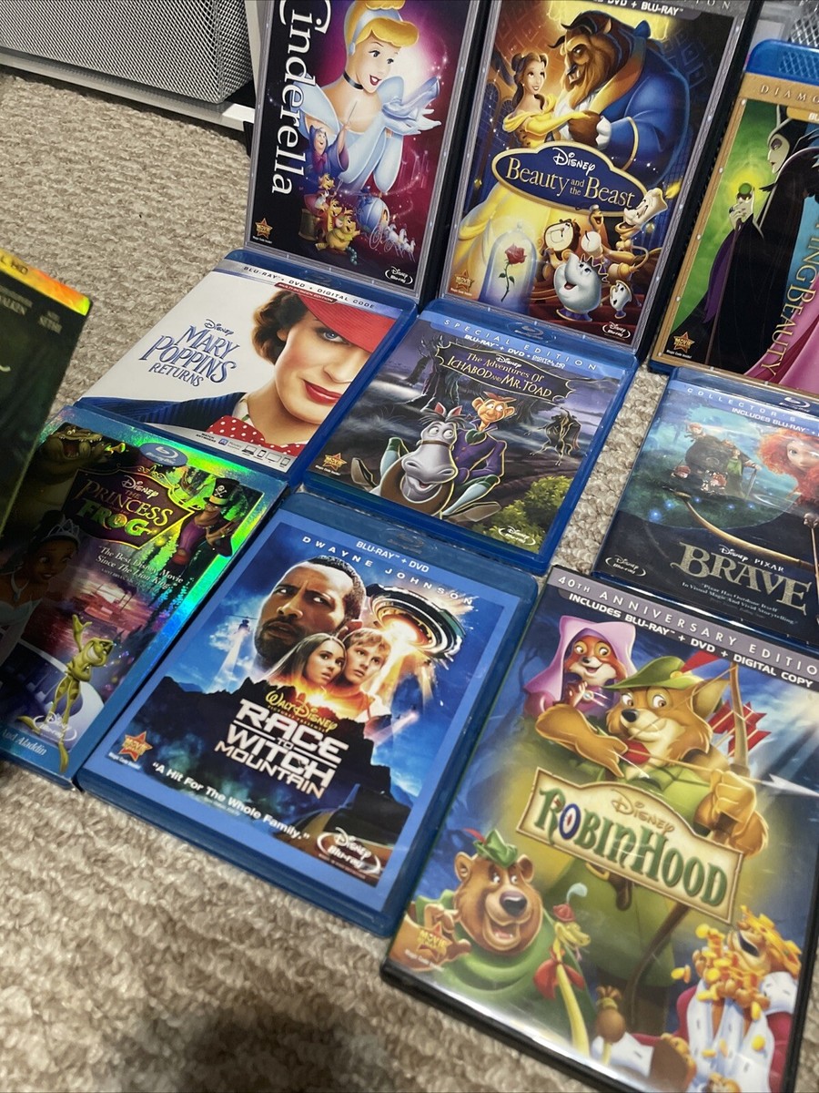 Set Of 10 Disney Blu Ray/dvds Beauty Brave Robin Frog Poppins Toad
